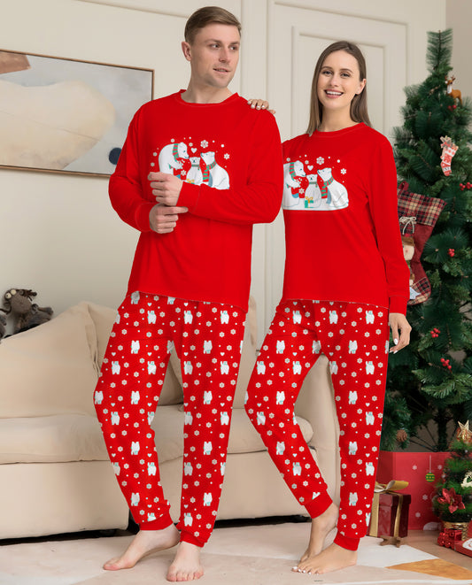 Kerstmis Familie Casual Matching Kerst Pyjama Outfit met Beren Kerstmisprint voor Gezin & Koppels