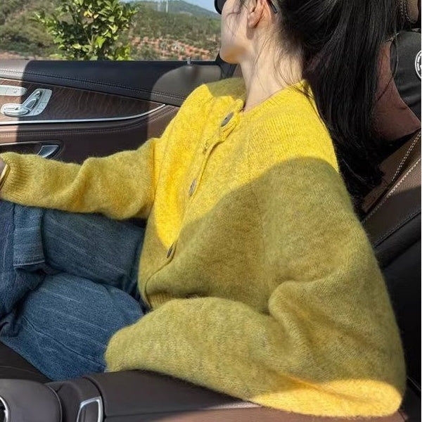 Trendy Oversized Gebreide Cardigan in Effen Kleur met Knoopsluiting voor Dames