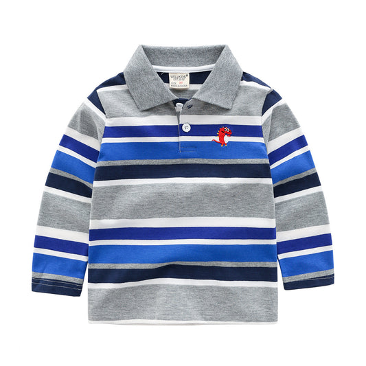 Casual Katoenen Gestreepte Revers Poloshirt met Lange Mouwen en Knoopsluiting voor Kinderen
