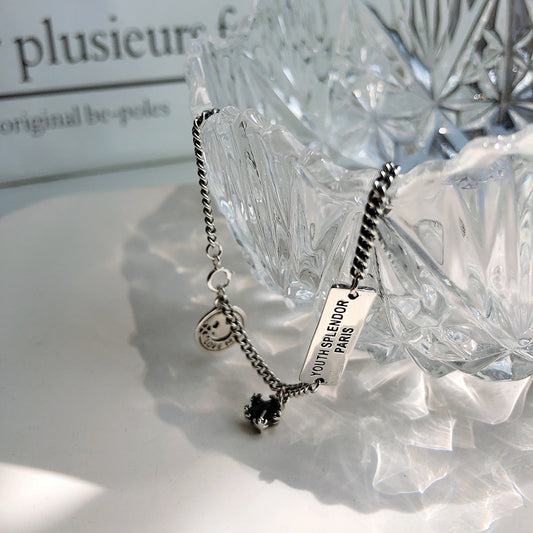 Eenvoudig Retro 925 Sterling Zilveren Geometrische Enkelbandje met Persoonlijkheid Bedeltje met Letterprint voor Dames