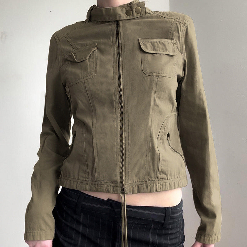Heavy Industry Trendy Design Amerikaanse en Europese Vintage Cargo-jacket met Ritssluiting en Zakken voor Dames