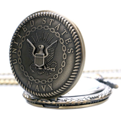 Amerikaanse Vintage Navy Roestvrij Staal Groen Bronzen Zakhorloge met Eagle-embleem voor Heren