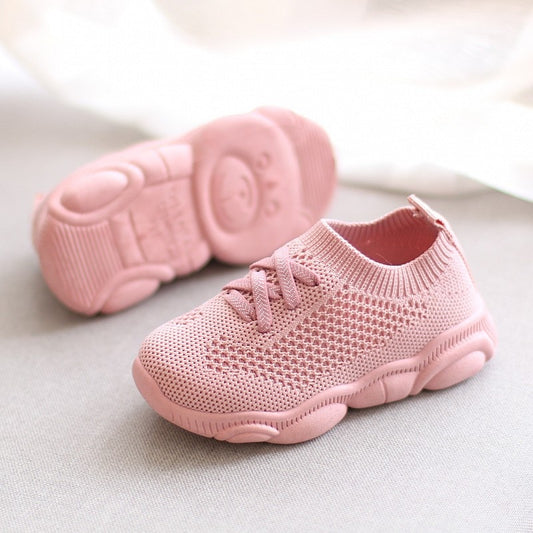 Trendy Stijlvolle Effen Kleur Lichtgewicht Casual Kindersneakers van Mesh met Antislip en Decoratieve Veters voor Kinderen