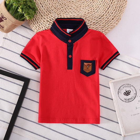 Europese Designer Ontwerp ModIeuze Casual Effen Kleur Poloshirt met Geborduurde Zak met Korte Mouwen voor Kinderen
