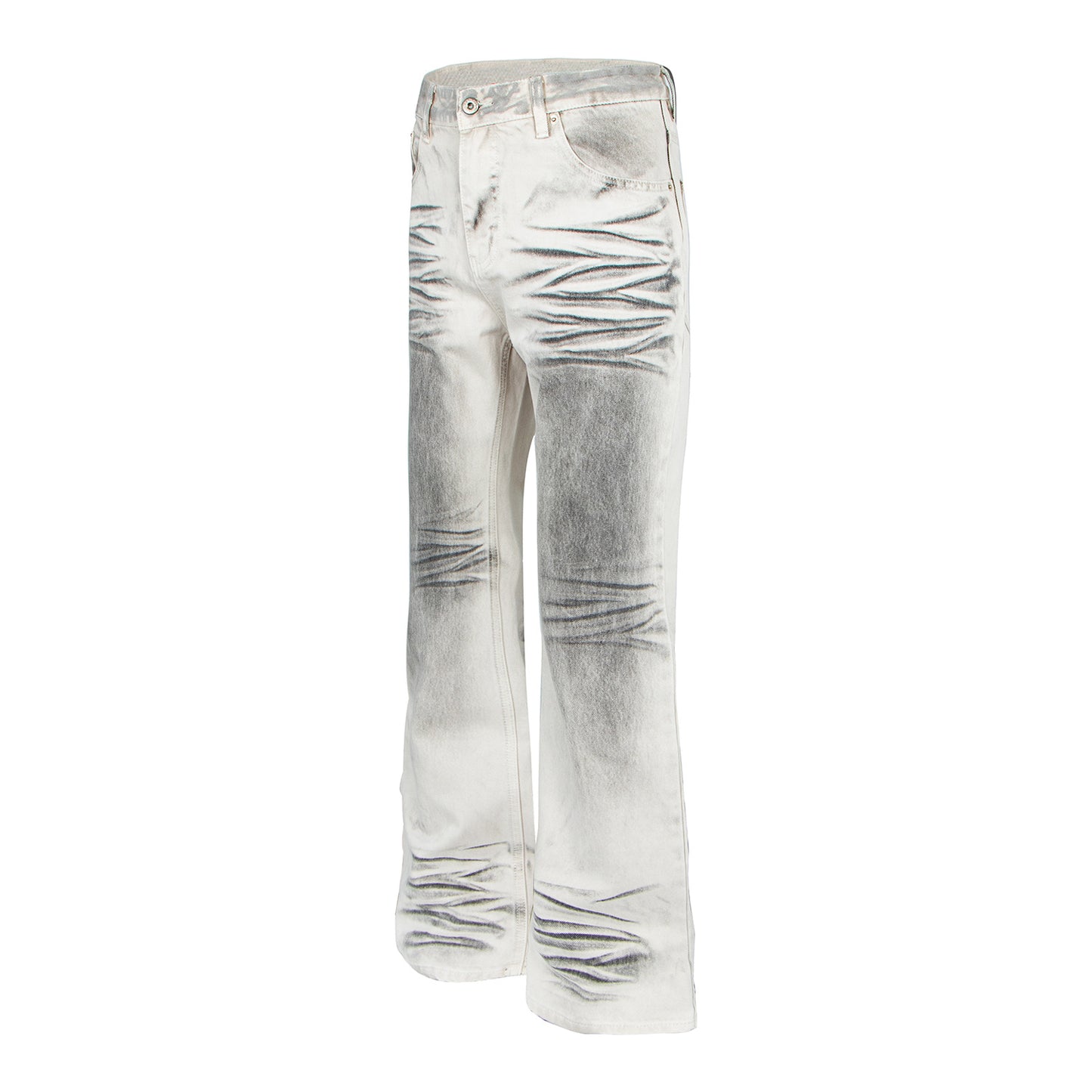 Literair Retro Effen Kleur Asymmetrisch Casual Vintage Washed Denim Jeans met Patchwork en Wijde Pijpen voor