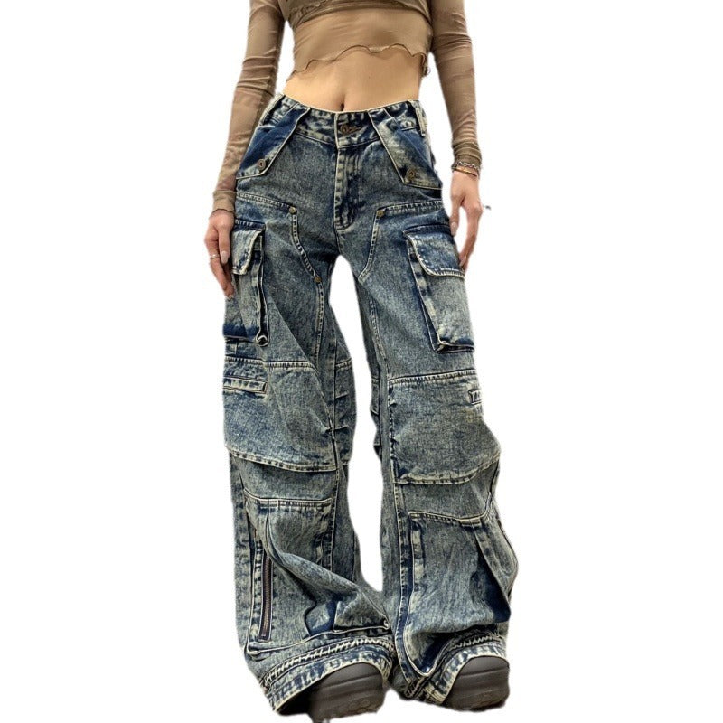 American Street Multi-pocket Werkkleding Jeans voor Dames/Plus-size & Meisjes
