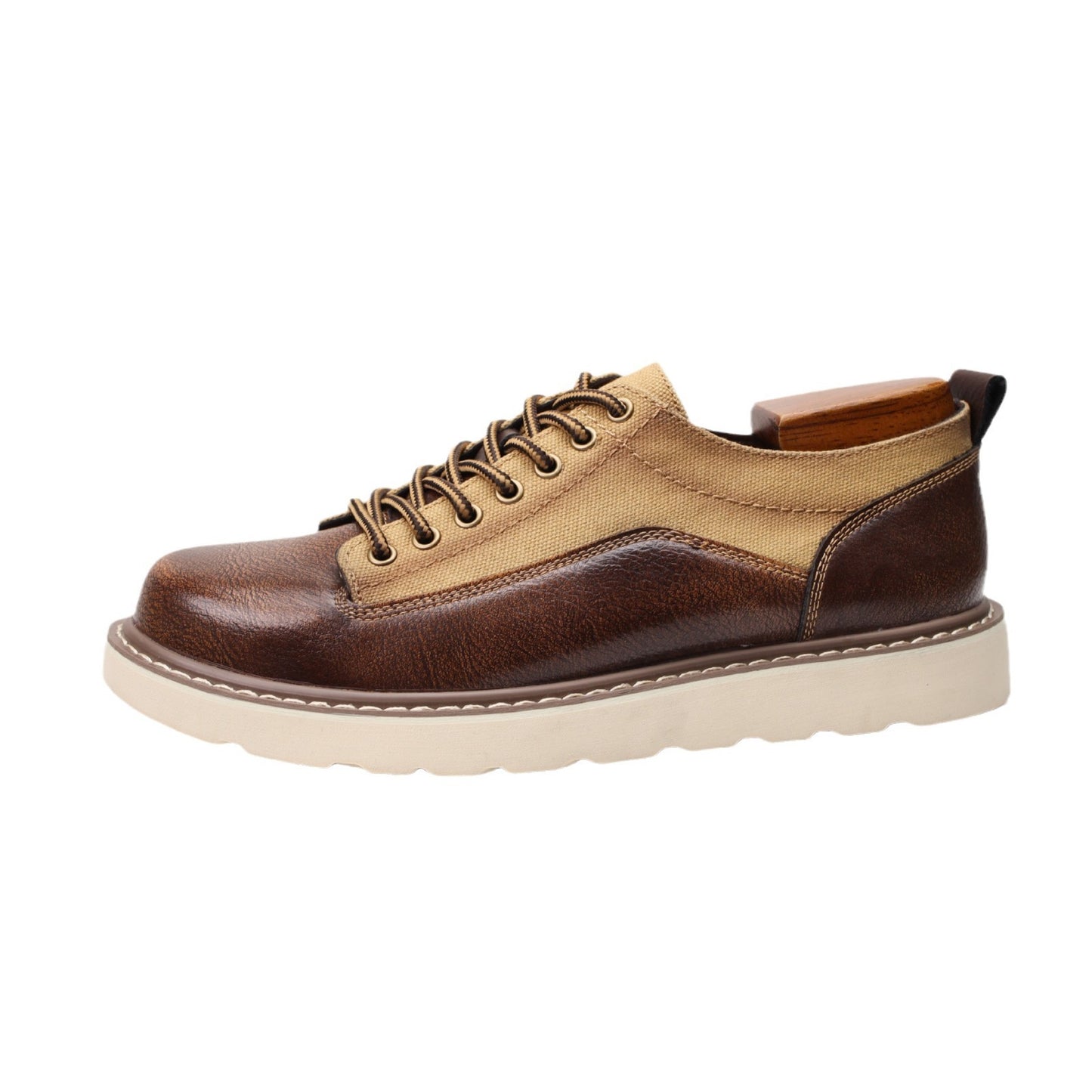 Europese Vintage Casual Outdoor Tweekleurig Sneakers van Echt Leer met Ronde Neus & Vetersluiting voor Heren