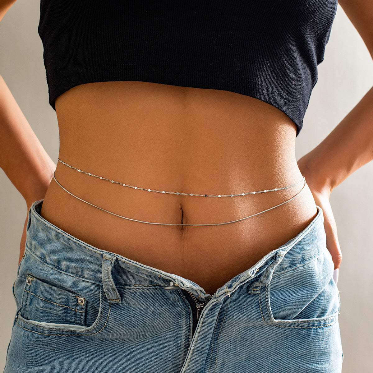 Modieuze Sexy Eenvoudige Universele Dubbellaags Dunne Tailleketting met Strass-steentjes voor Dames