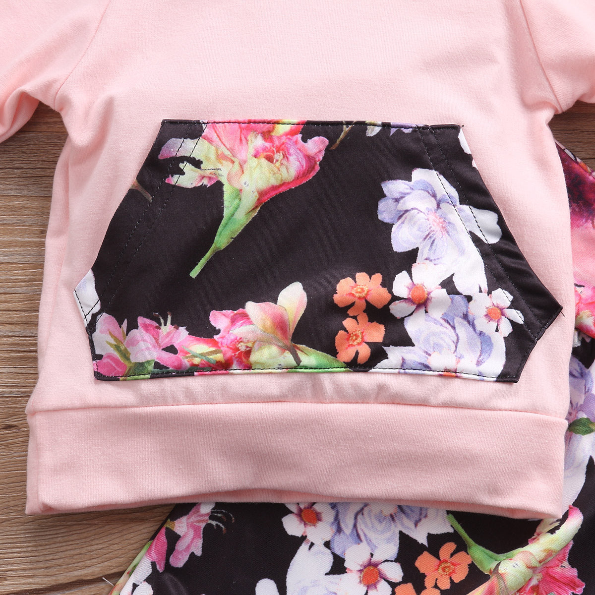Tweedelige Set Bloemenprint Sweatshirt & Broek in Europese en Amerikaanse Stijl voor Baby's/ Peuters