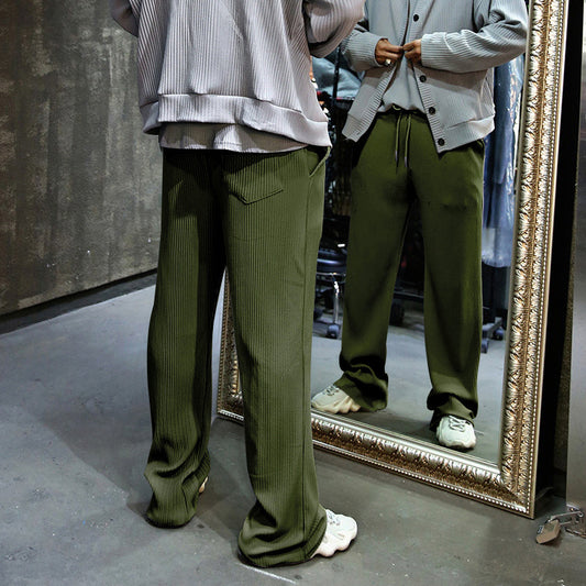 Casual Comfortabele Losvallende Rechte Hoge Taille Wijde Pijpen Corduroybroek met Geribbeld Textuur en Trekkoord voor Heren & Jongens