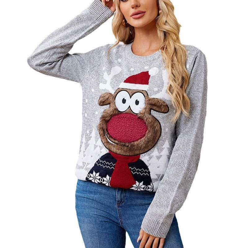 Kerstmis Stijlvolle Casual Oversized Grijze Kerst-Trui met Rudolph-patroon voor Unisex