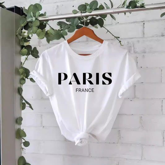 Trendy Stijlvolle Effen Kleur Casual Ronde Hals T-shirt met Letterprint en Korte Mouwen voor Dames/Meiden & Plus-Size