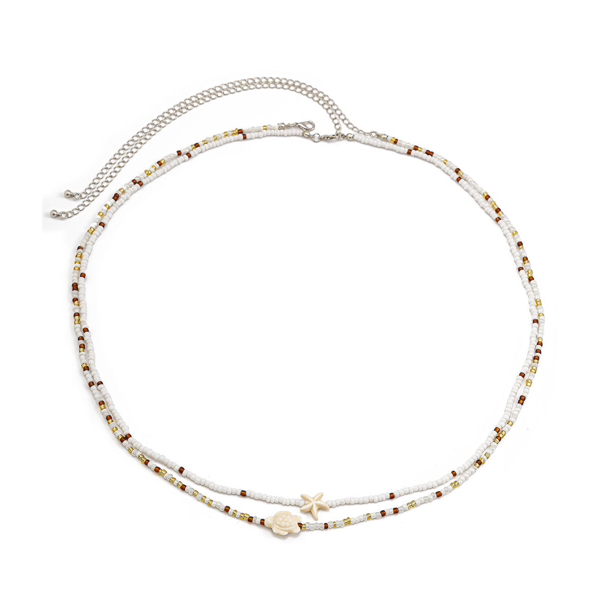 Strand Stijl Casual Dubbellaagse Tailleketting met Rijstkralen en Decoratieve Strandbedeldtjes voor Dames