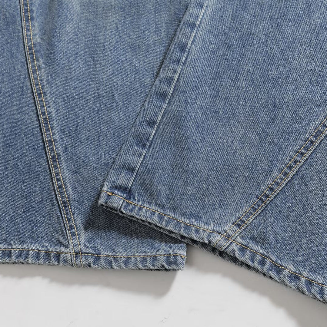 Custom Made Style Literair Retro Klassieke Effen Kleur Modieuze Veelzijdige Washed Denim Jeans met Rechte Pijpen en Zakken voor Dames & Meiden