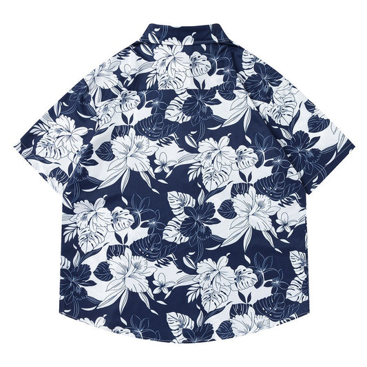 Retro Casual Kleurrijke Oversized Vintage Bloemenprint Overhemd met Knoopsluiting en Korte Mouwen voor Heren