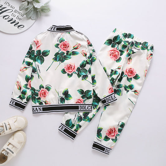 Kindermode 2-delig Set Bloemenprint Sweatvest & Broek voor Meisjes