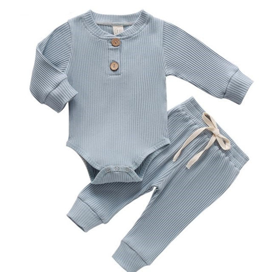 Casual 2-delige Pyjamaset Effen Kleur Rompertje met Lange Mouwen & Broek met Veter voor Baby's/ Peuters
