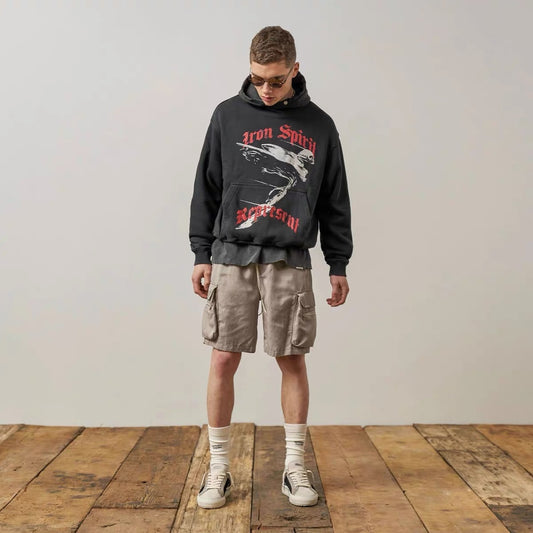 Metalen engelprint distressed oversized hoodie