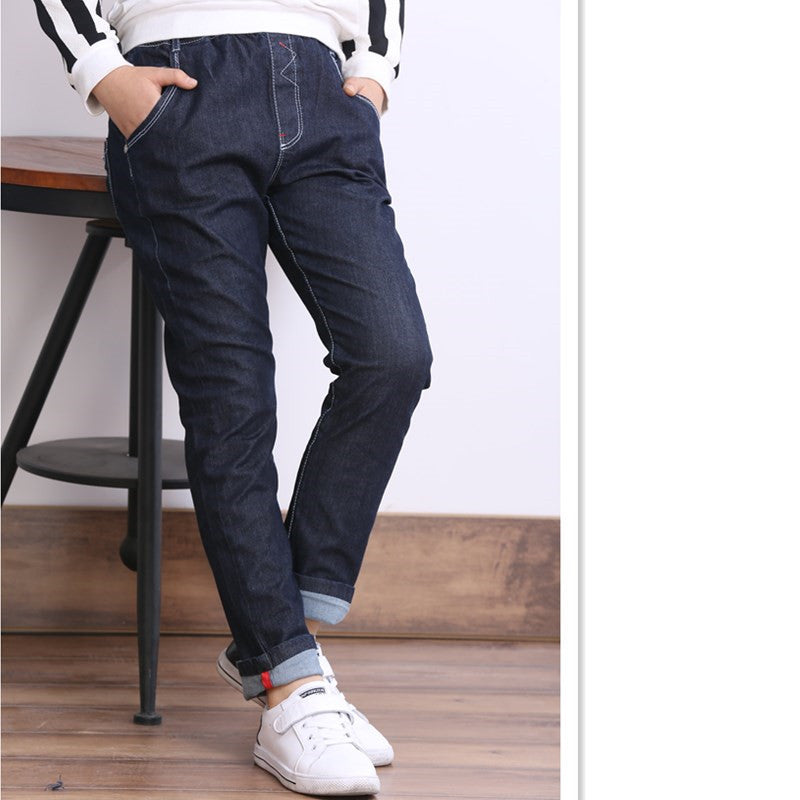 Stijlvolle Casual Effen Kleur Stretch Demin Jeans met/zonder Dikke Fleece voor Kinderen
