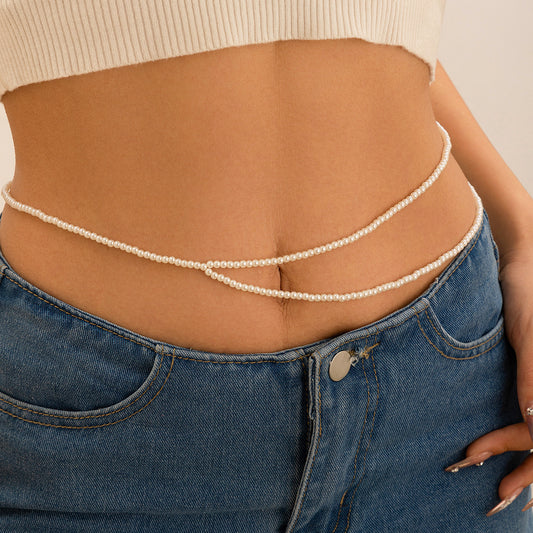 Eenvoudig Universele Sexy Dubbellaagse Effen Kleur Tailleketting met Imitatie Parels voor Dames