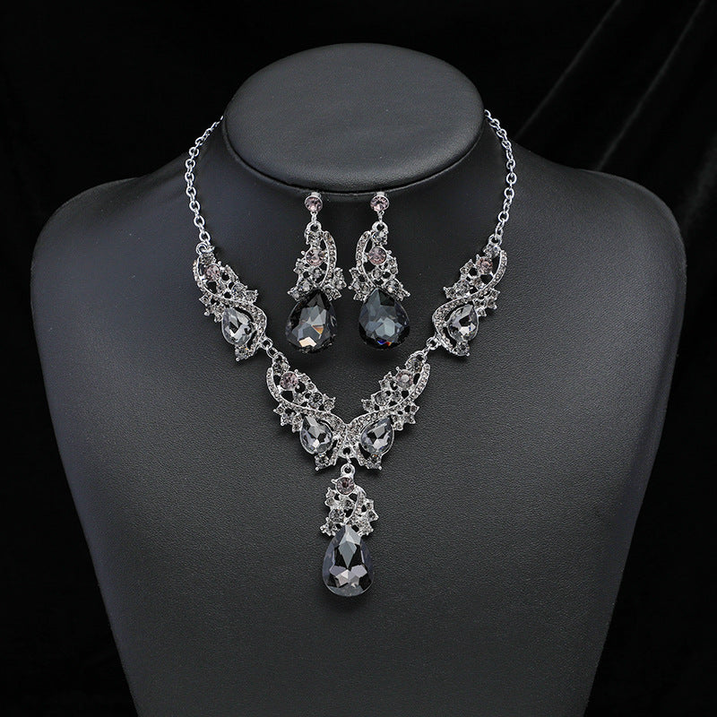 Stijlvolle Peacock Sieradenset Elegante Vergulde Retro Halsketting & Oorbellen van Legering met Kristallen Waterdruppelvorm en Strass-steentjes voor Dames
