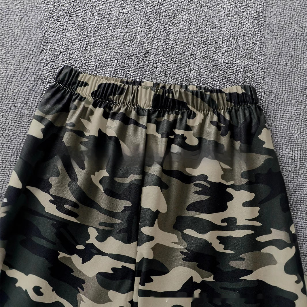 Britse Stijl Meisjes 3-delige Camouflage Outfit met Cropped Hoodie en Top & Joggingbroek voor Kinderen/ Tieners