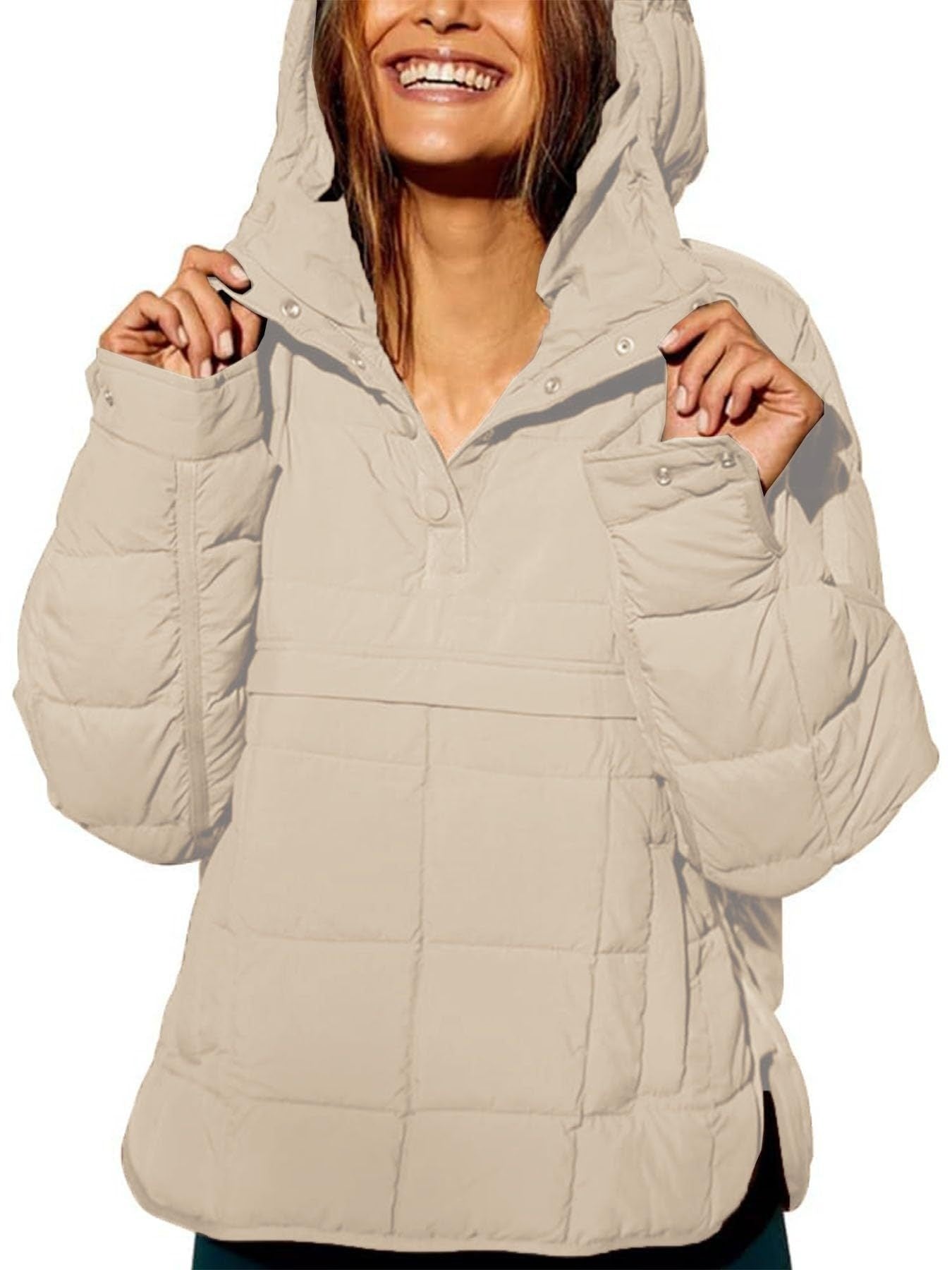 Trendy Warme Hoodie Donsjas met Halve Knoopsluiting voor Dames en Plus-size