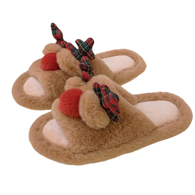 Kerstmis Schattige Katoenen Suède Rendier Kerstpantoffels voor Binnen voor Dames & Meiden