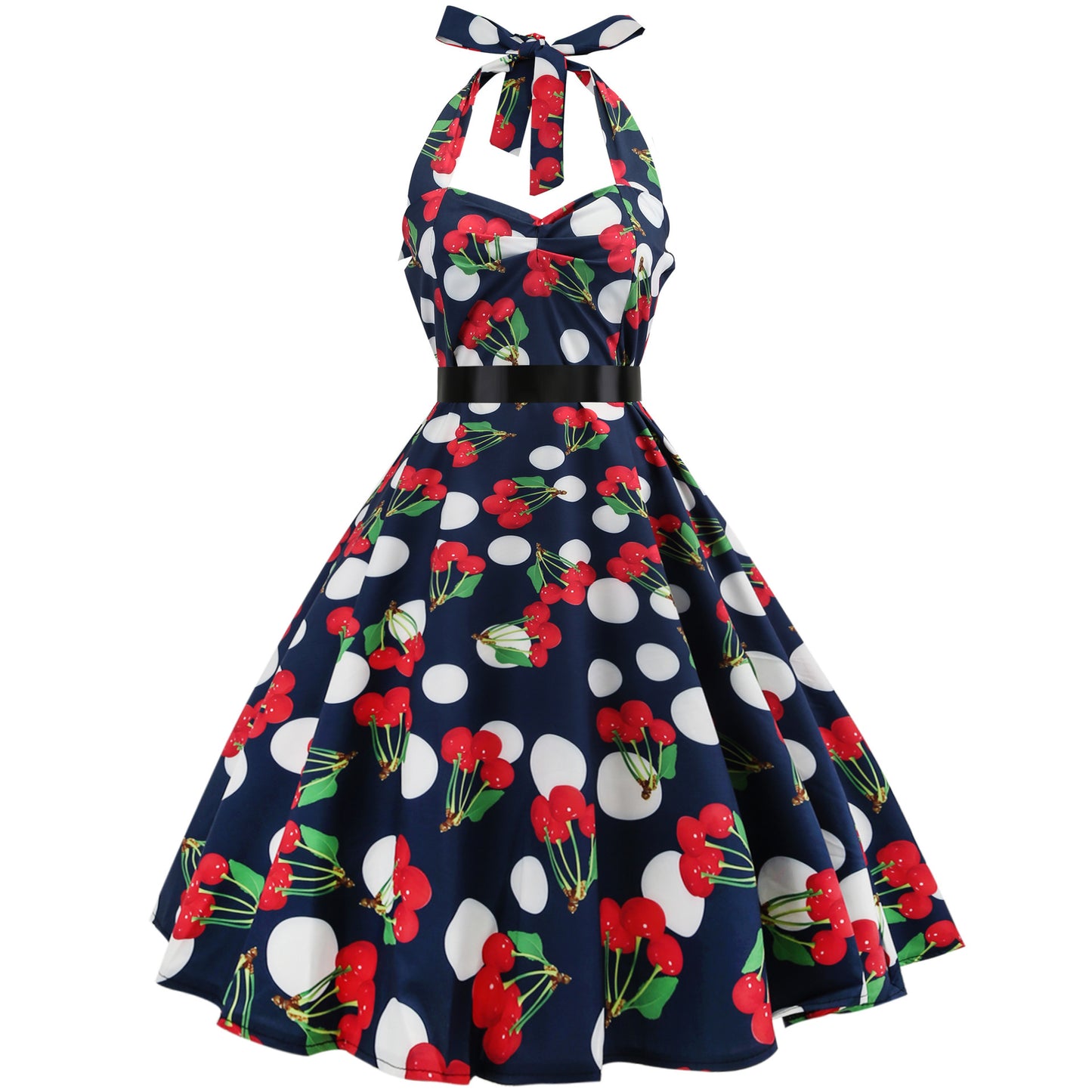 Hepburn Style Retro Effen Kleur Halterjurk van Chiffon met Stippenprint voor Dames & Plus-size