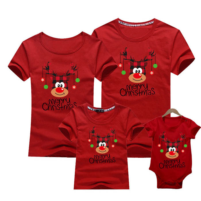 Familie Kerst T-shirt met Korte Mouwen en Rendierprint voor Feestdagen
