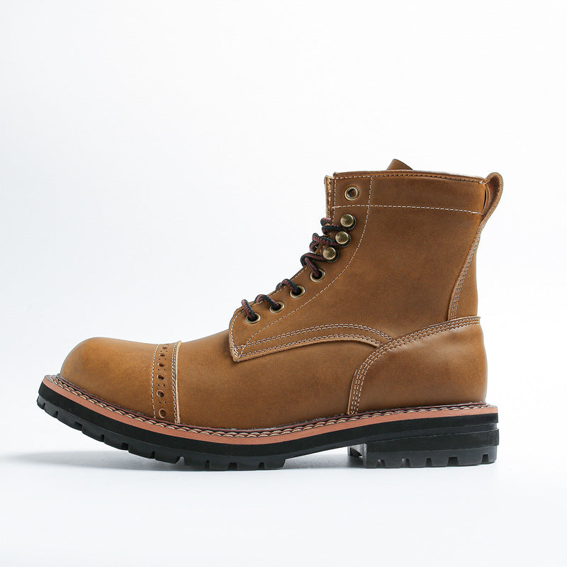 Amerikaanse Handgemaakte Vintage Crazy Horse Brown Hoge Workboots van Echt Leer met Vetersluiting en Rubber Zool voor Heren
