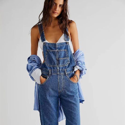 Fashion Klassieke Casual Oversized Denim Overall met Zakken voor Dames & Plus-size