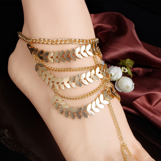 Trendy Meerlaagse Modieuze Retro Bohemien Geometrisch Enkelbandje van Legering met Muntenkwastjes voor Dames