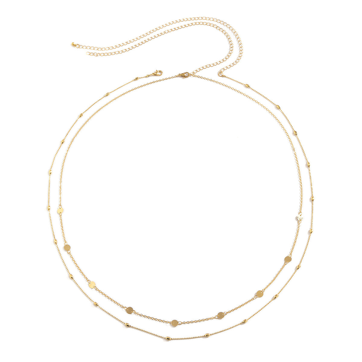 Retro Elegante Dubbellaagse Modieuze Vergulde Tailleketting met Geometrische Metalen Schijf Kwastjes voor Dames