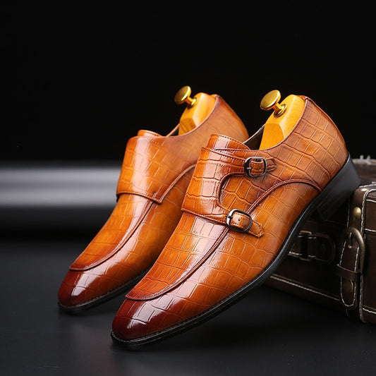 Elegante Klassieke Effen Kleur Formele Casual Business Krokodillenprint Loafers van Veganistisch Leer met Dubbel Gespsluiting voor Heren