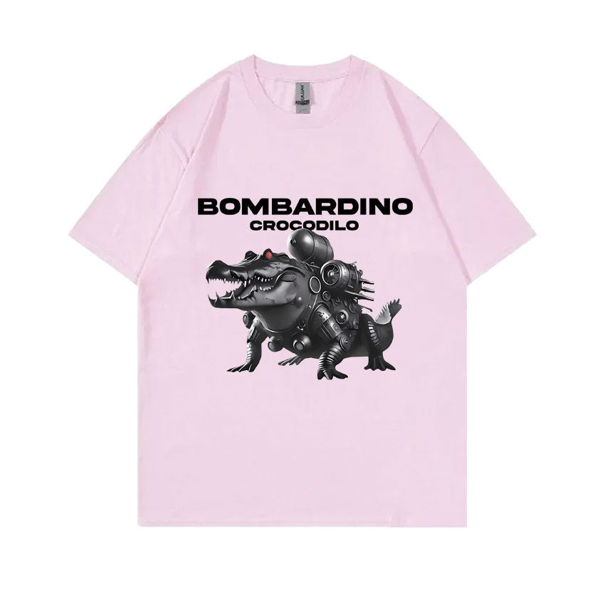 Hiphop Streetfashion Stijlvolle Effen Kleur Casual Ronde Hals BOMBARDIRO CROCODILO T-shirt met Grappige Krokodilprint en Korte Mouwen voor Heren & Jongens