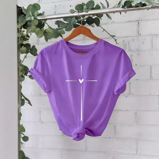 Trendy Modieuze Effen Kleur Casual Ronde Hals T-shirt met Letterprint en Korte Mouwen voor Dames/Meiden & Plus-Size