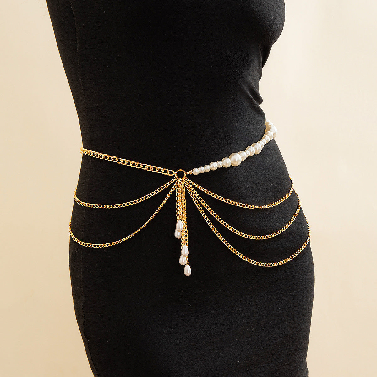 Modieuze Retro Elegante Metalen Aluminium Dubbellaagse Tailleketting met Liefdesstrik Kwastje/ Imitatieparels Kwastje voor Dames