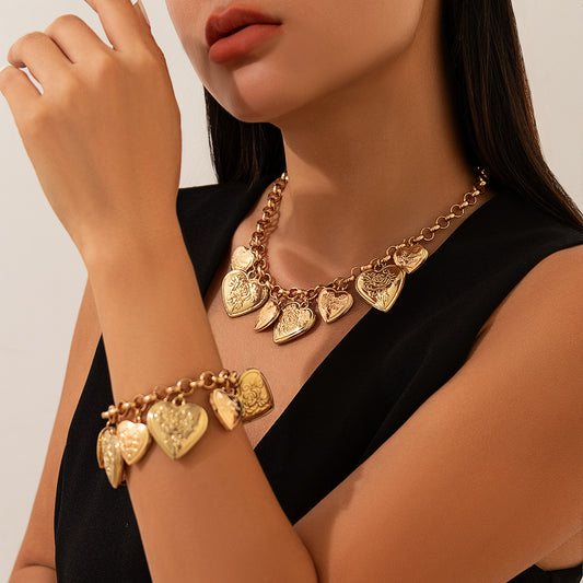 Elegante Unieke Retro Ronde Sleutelbeen Halsketting/Armband met Hartvormige Bedeltjes van Legering en OT Gesp voor Dames