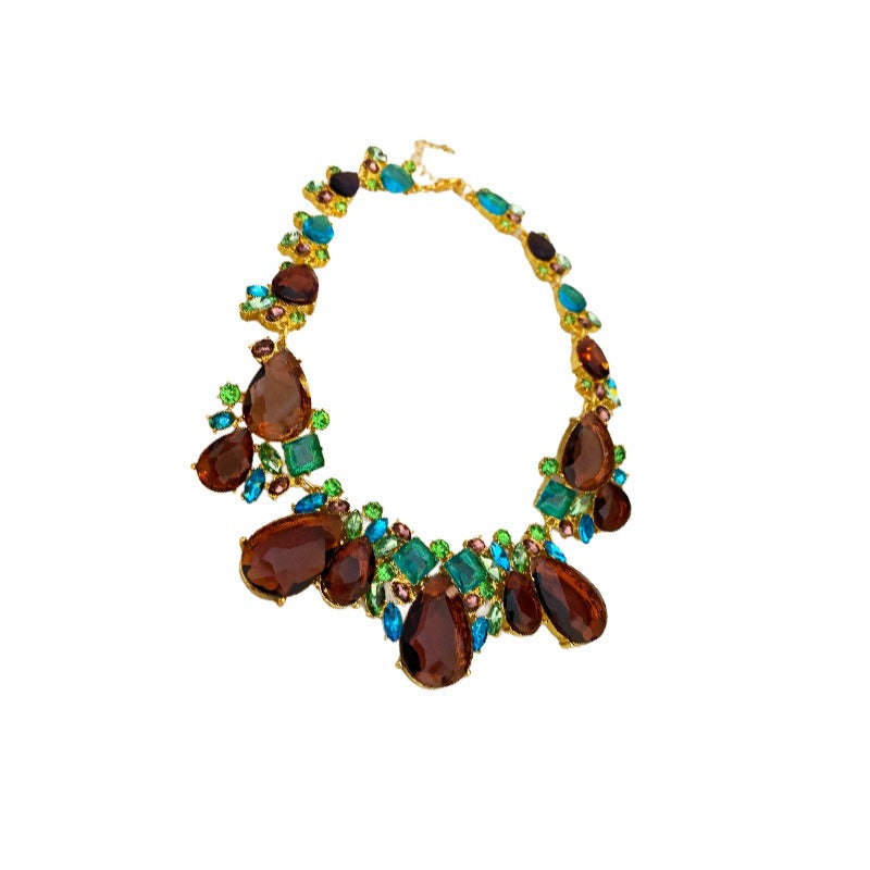 Modieuze Uniek Design Retro Geometrische Vierkante Statement Halsketting/Oorbellen Waterdruppelvorm met Gekleurde Zirkoon en Strass-steentjes voor Dames