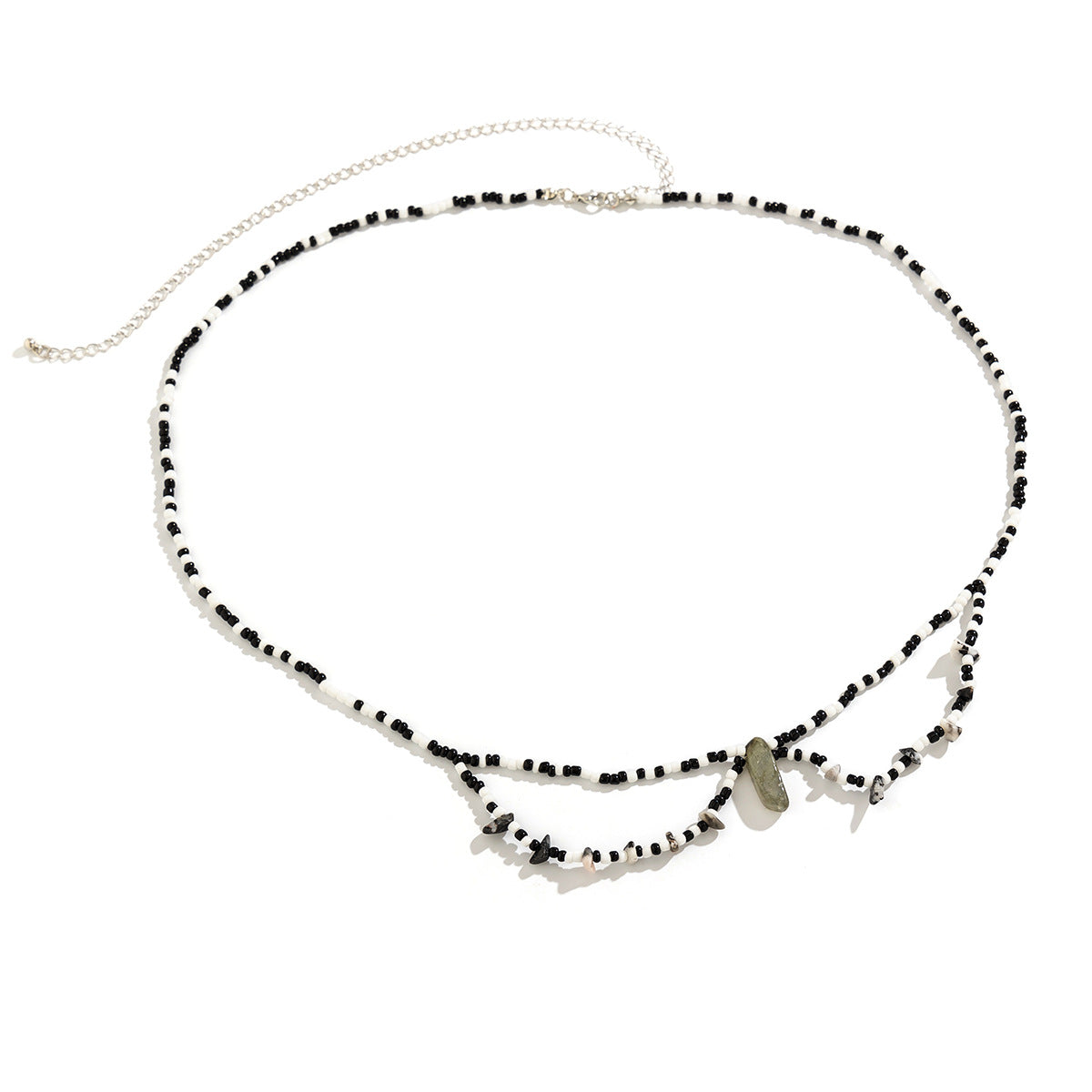 Trendy Retro Strandstijl Handgemaakte Meerlaagse Tailleketting met Tweekleurige Rijstkralen voor Dames