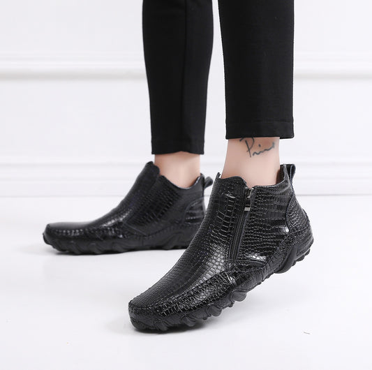 Stijlvolle Retro Enkellaarzen van PU-Leer met Krokodillenprint en Ritssluiting aan de ZIjkant voor Heren