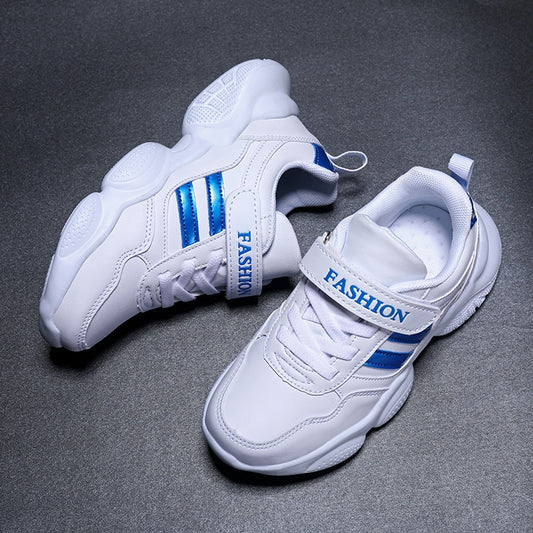 Trendy Casual Effen Kleur Ademende Sportieve Sneakers van PU-Leer met Strepen Accenten en Klittenbandsluiting