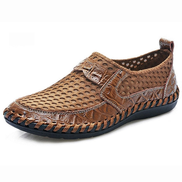 Klassieke Italiaanse Stijl Casual Kleurrijke Ademend Mesh Instapschoenen van Echt Leer voor Heren