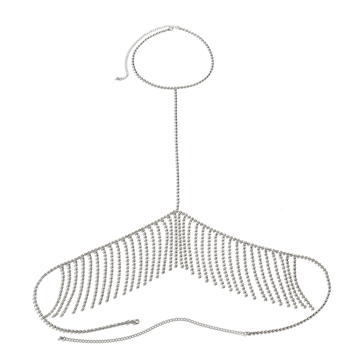 Stijlvolle Elegante Metalen Zilverkleurige Geometrische Cross-Bodychain met Strass-steentjes Kwastjes voor Dames
