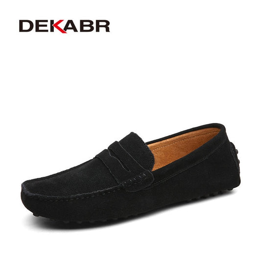 Eenvoudige Comfortabel Effen Kleur Slip- On Mocassins van Echt Leer met Flexibele Platte Rubberzool en Riden Neus voor Heren, lichtgewicht rijschoenen