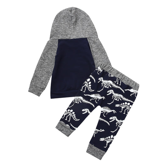 Tweedelig Outfit Hoodie met Dinosaurus Print & Broek voor Baby's/Peuters