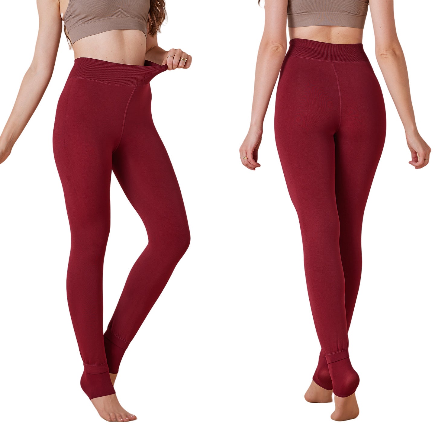 Trendy Casual Winter Warme Effen Kleur Dikke Enkel/ Hiel Legging met Gevoerde Fleece voor Dames