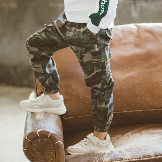 Modieuze Casual Militaire Camouflage Multi-pocket Cargobroek voor Kinderen