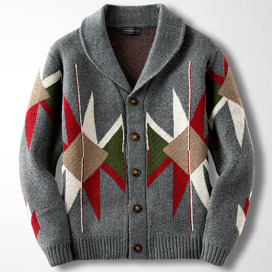 Casual/Business Dikke Gebreide Revers-vest met Knoopsluiting en Geometrisch Patroon voor Heren